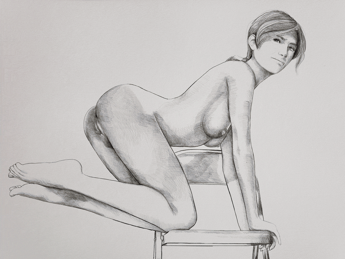 Kev-Art Kevin Massey nude sketch in pen, female erotic, progress gif