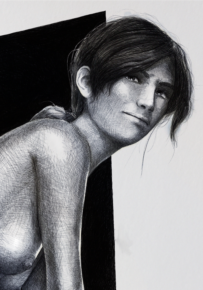 Kev-Art Kevin Massey nude sketch in pen, female erotic, face focus