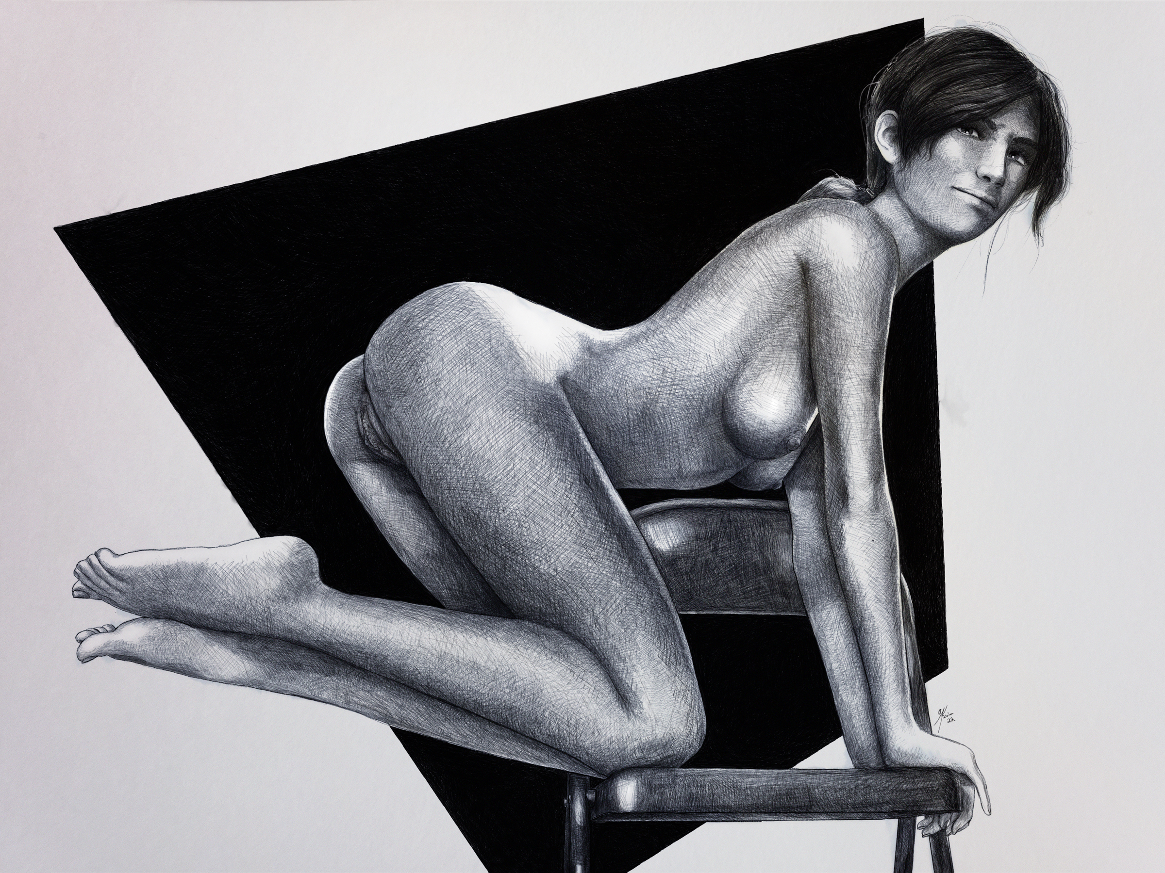 Kev-Art Kevin Massey nude sketch in pen, female erotic
